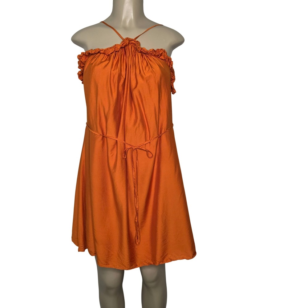 Joie Dress Womens XS Orange D0104F9318 Silk Blend Ruffle Halter Mini Tie Waist
